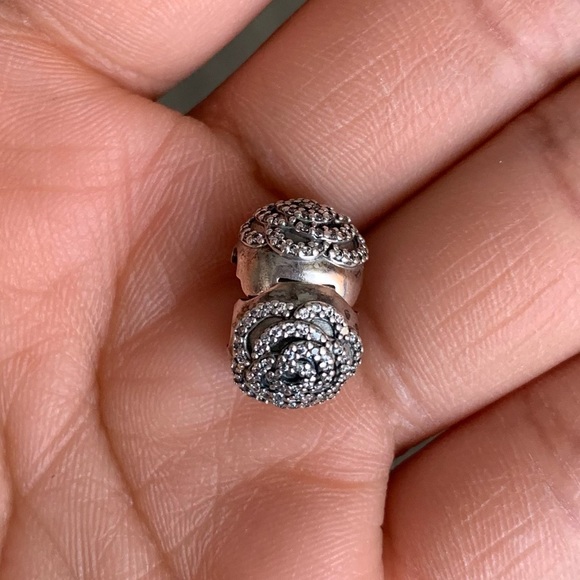 Retired Pandora Shimmering Rose Safety Clip Stopper Charm EUC - Picture 9 of 12